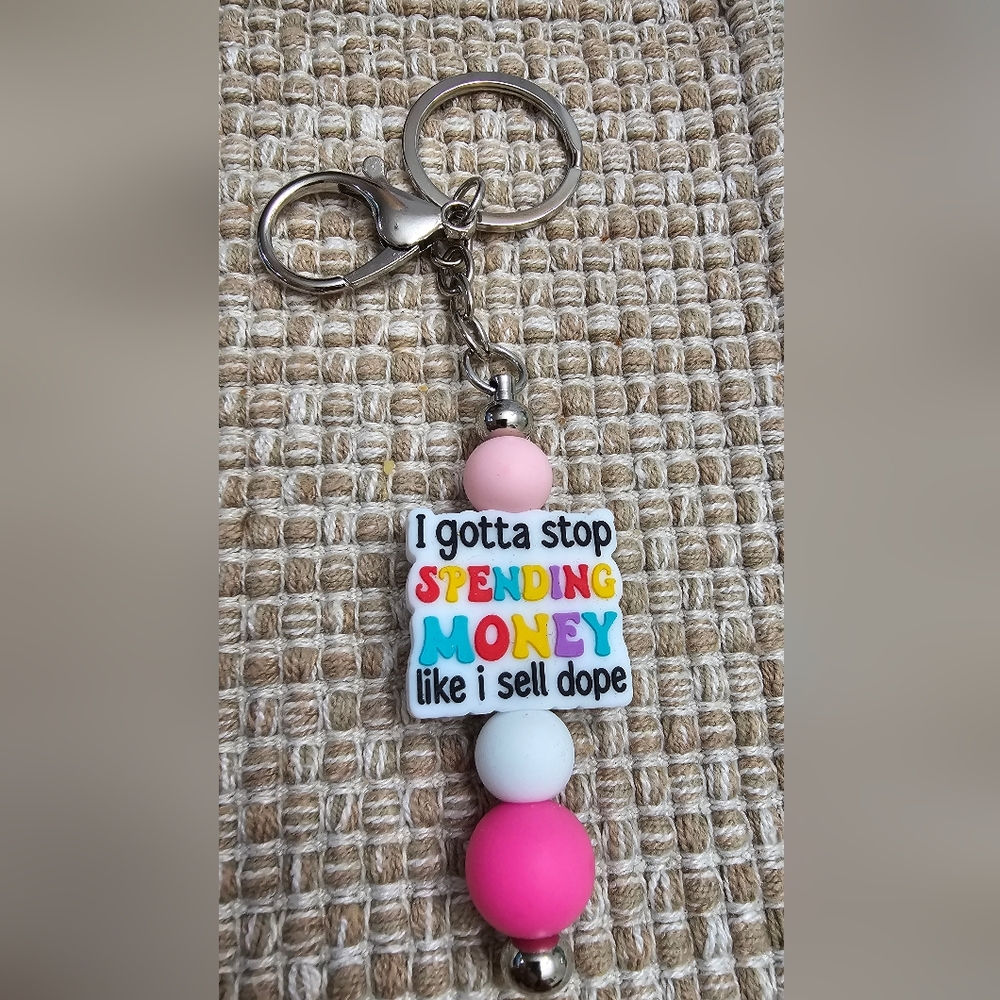 I Gotta Stop Spending Money Funny Silicone Beaded Handmade Keychain NWOT - Picture 1 of 5